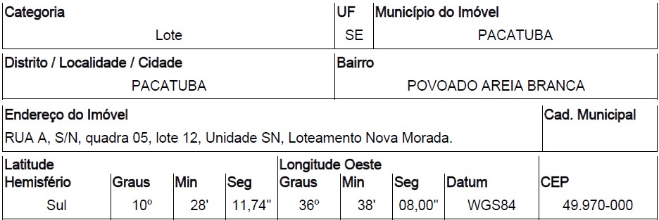 Imóvel em PACATUBA/SE