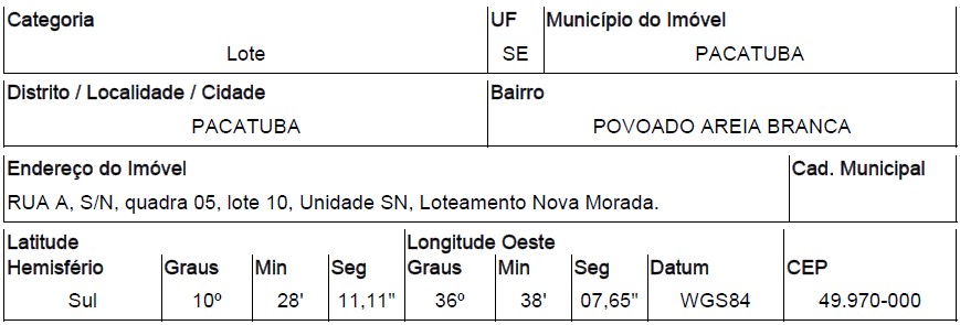 Imóvel em PACATUBA/SE