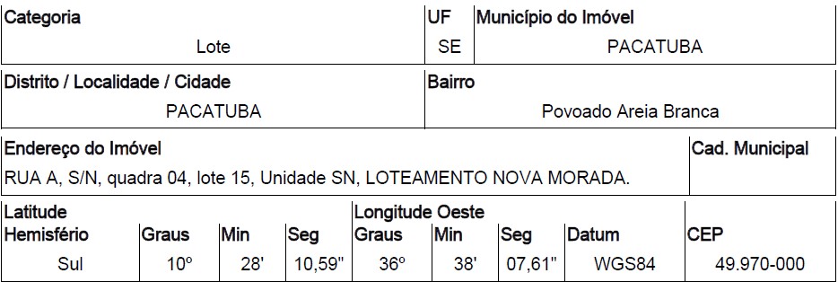 Imóvel em PACATUBA/SE