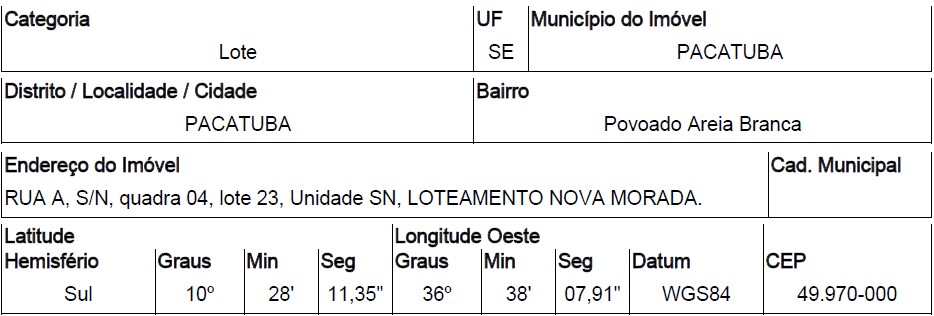 Imóvel em PACATUBA/SE