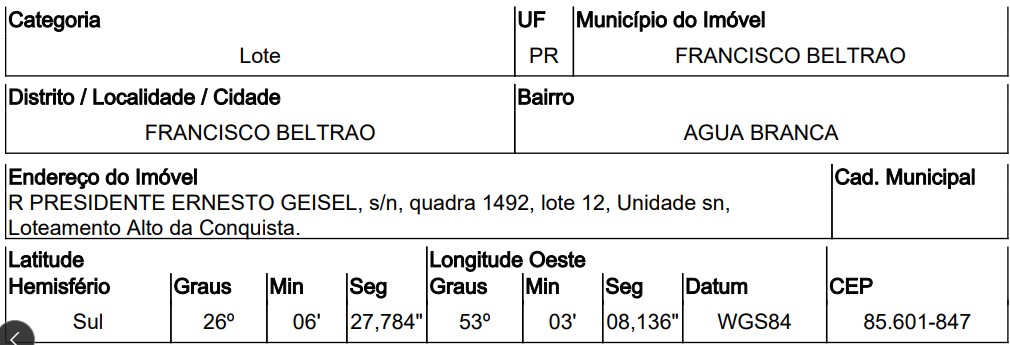 Imóvel em FRANCISCO BELTRAO/PR