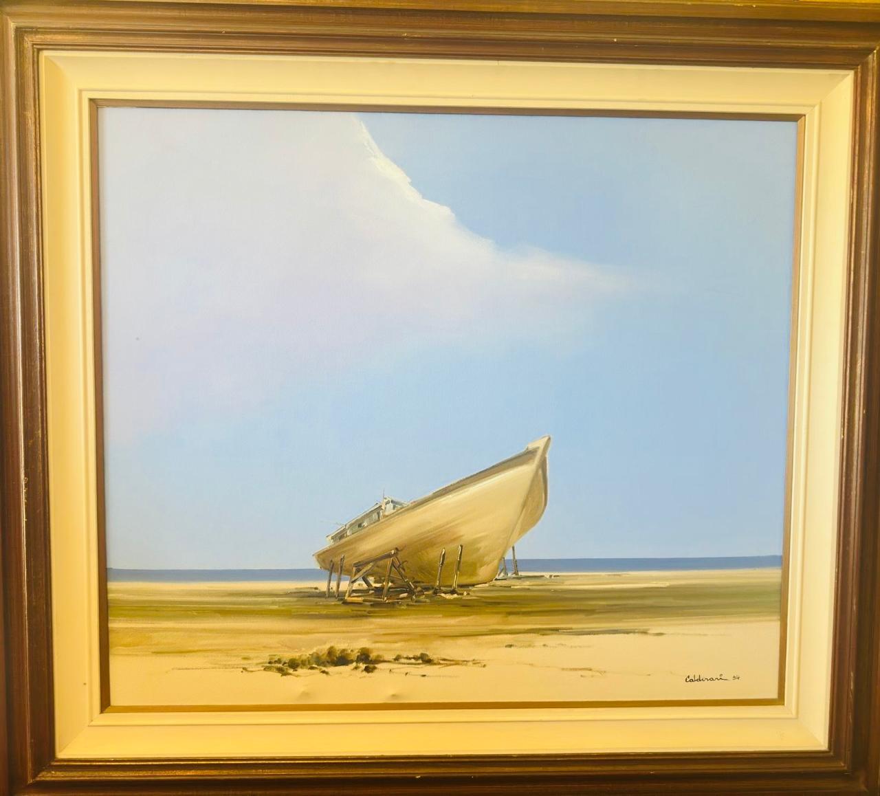 OBRA DE ARTE – MARINHA COM BARCO – ARTISTA – CALDERARI - ÓLEO SOBRE TELA – PRINT SIZE – 0,80 X 0,92. - YEAR OF PRINT - 1994 - JAC Leilões | Site do leiloeiro oficial de Cascavel/PR - Jefferson Adriano Costa