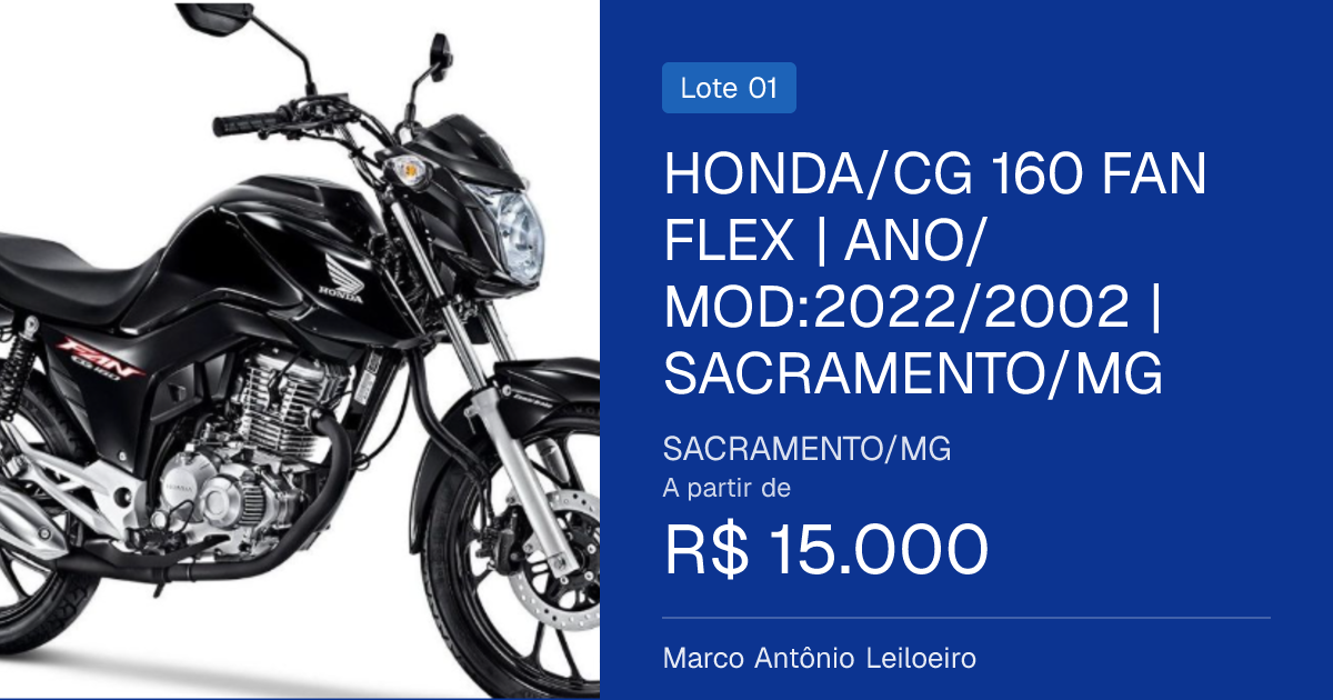 HONDA/CG 160 FAN FLEX | ANO/MOD:2022/2002 | SACRAMENTO/MG