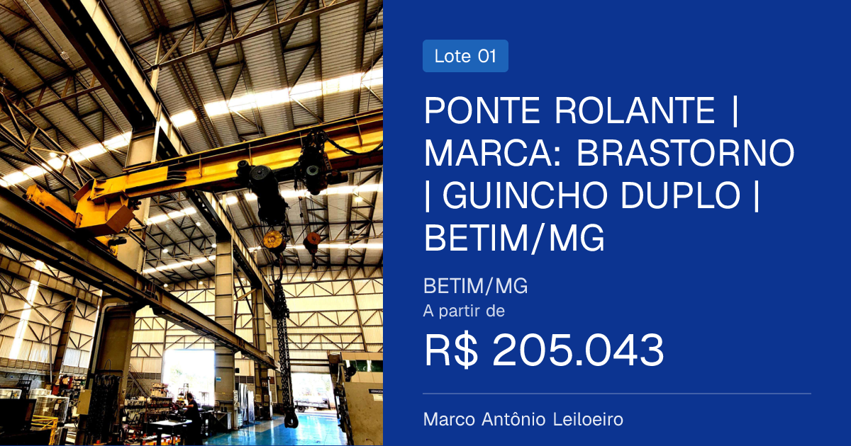 PONTE ROLANTE | MARCA: BRASTORNO | GUINCHO DUPLO | BETIM/MG