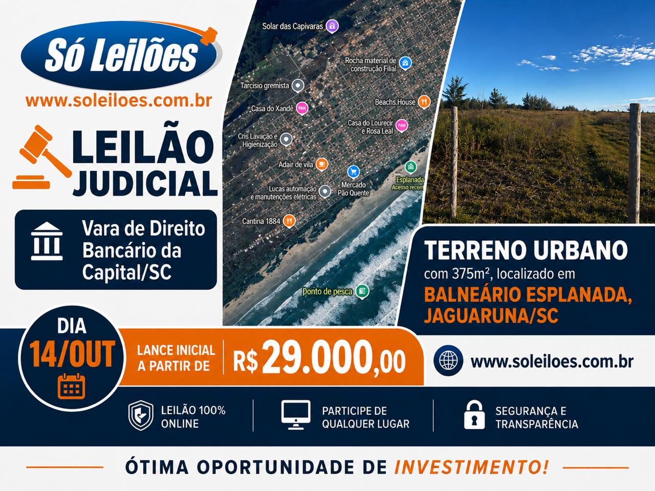 TERRENO COM 375M² EM JAGUARUNA/SC - Só Leilões