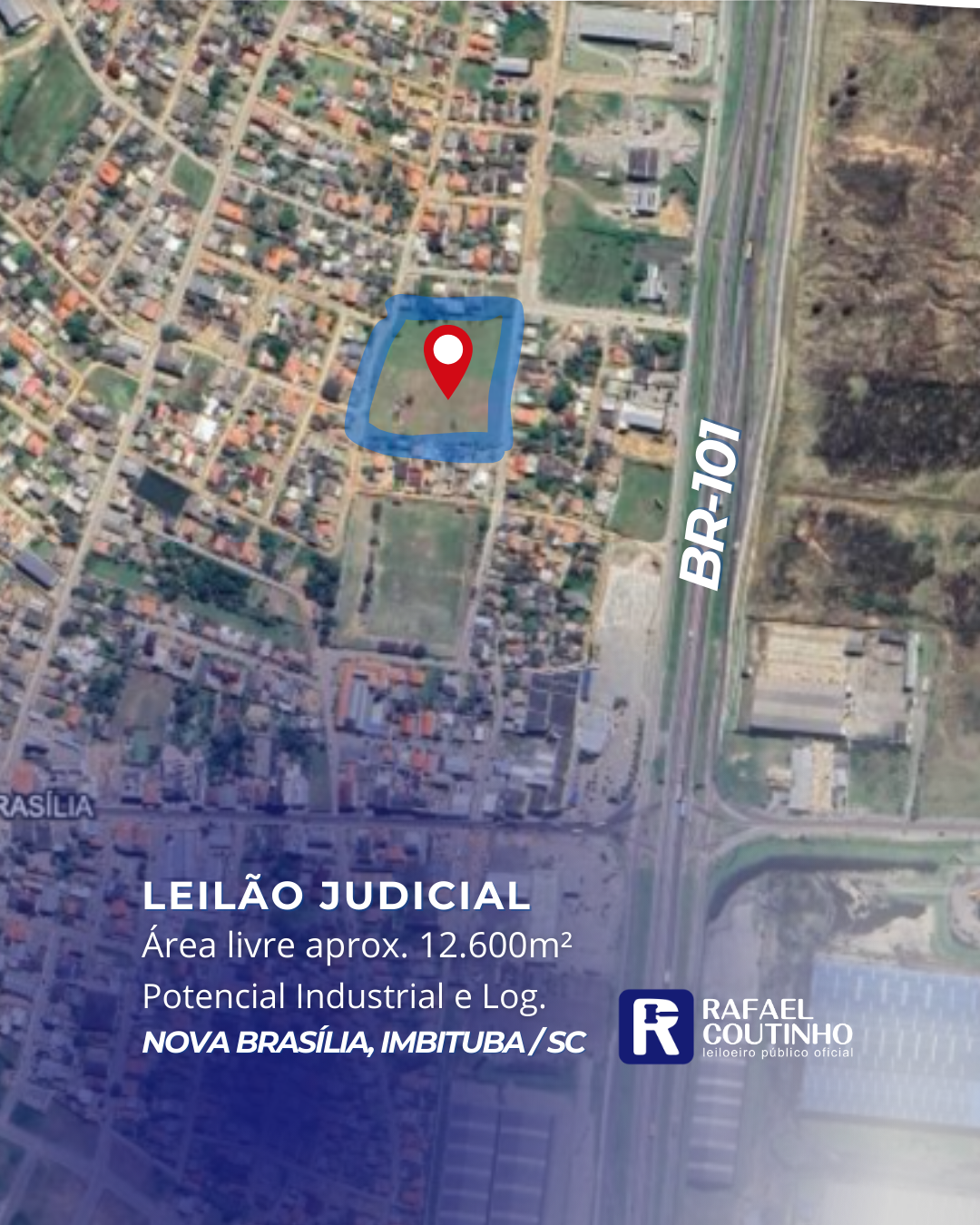 ÁREA APROX. 12.600M² EM IMBITUBA/SC – TESTADA 120M PARA RUA – DIVISA COM ANTIGA CODISC. PAGUE EM ATÉ 5 VEZES. - Rafael Coutinho - Leiloeiro Público Oficial