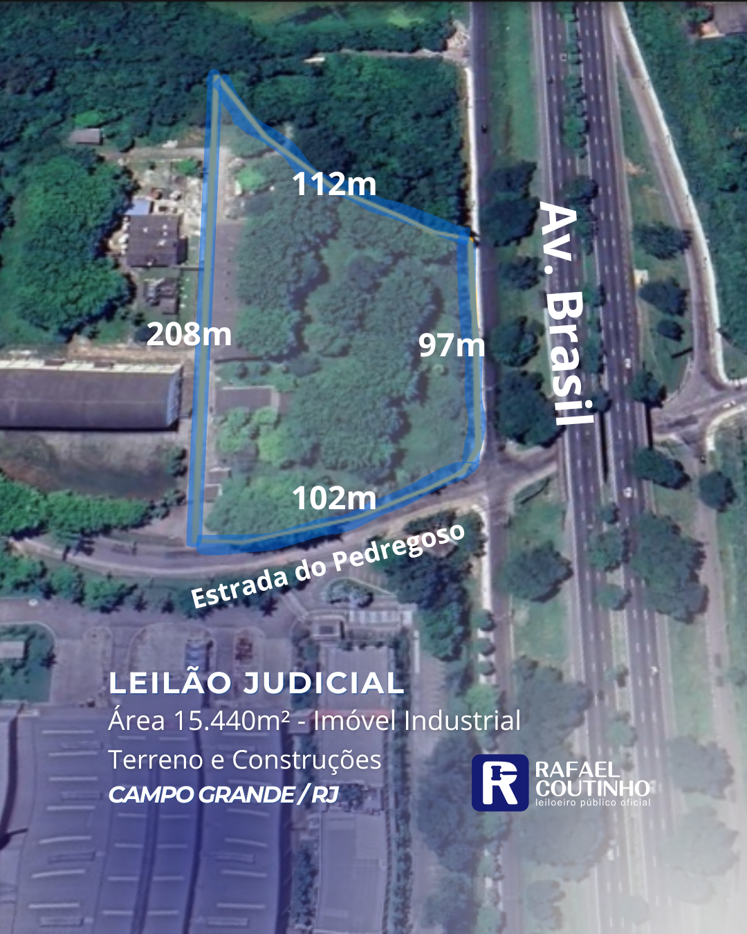 COMPLEXO LOGÍSTICO 15.440M² NA CALHA DA AV. BRASIL: GALPÃO 4.144M², ÁREA ESTRATÉGICA DO CODIN. FÁCIL ACESSO AO ARCO METROPOLITANO E POSSÍVEIS INCENTIVOS FISCAIS. CAMPO GRANDE/RJ. TERRENO E CONSTRUÇÕES. PARCELAMENTO EM ATÉ 60X. - Rafael Coutinho - Leiloeiro Público Oficial