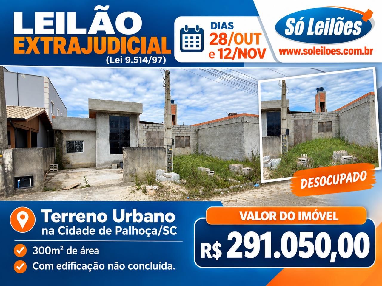 TERRENO URBANO EM PALHOÇA/SC COM EDIFICAÇÃO - Só Leilões