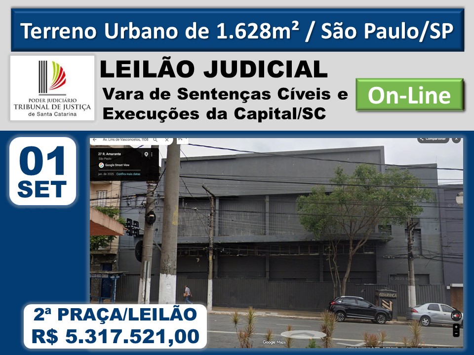 TERRENO COM 1.680,40M² DE ÁREA, BAIRRO CAMBUCI, SÃO PAULO/SP - Só Leilões