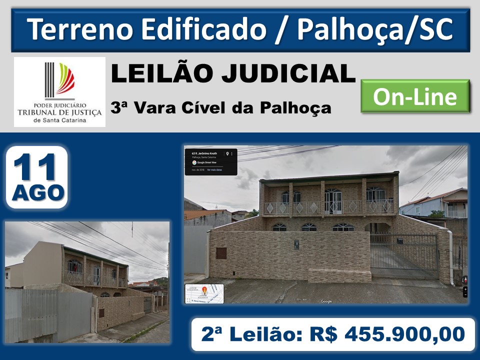 TERRENO COM EDIFICAÇÃO EM ALVENARIA, BAIRRO PASSA VINTE, PALHOÇA/SC. - Só Leilões