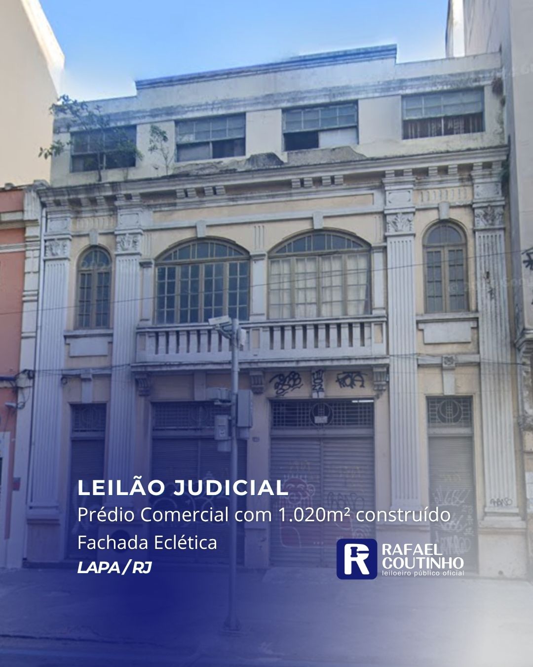 PRÉDIO COMERCIAL DE 1.020M² FACHADA ECLÉTICA E FACILIDADE LOGÍSTICA NA LAPA/RJ. TERRENO E RESPECTIVAS CONSTRUÇÕES. PAGUE EM ATÉ 60 VEZES. - Rafael Coutinho - Leiloeiro Público Oficial