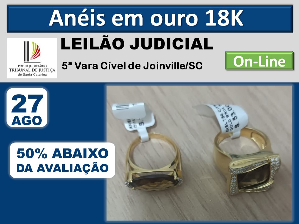 DOIS ANÉIS DE OURO DE 18K, COM DIAMENTES E PEDRA AMESTISTA - Só Leilões