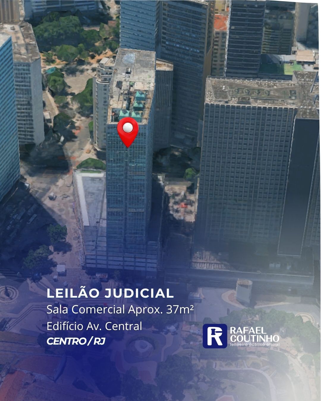 SALA COMERCIAL Nº836, APROX. 37M² NO ED. AV. CENTRAL, CENTRO/RJ. PAGUE EM ATÉ 60 VEZES. - Rafael Coutinho - Leiloeiro Público Oficial