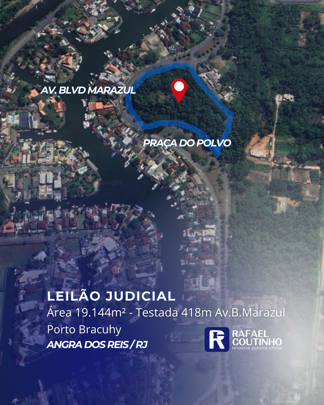 ÁREA 19.144M² COM TESTADA DE 418M PARA AV. BLVD. MARAZUL - COND PORTO BRACUHY, ANGRA DOS REIS/RJ. TERRENO E RESPECTIVAS CONSTRUÇÕES. PAGUE EM ATÉ 60 VEZES. - Rafael Coutinho - Leiloeiro Público Oficial