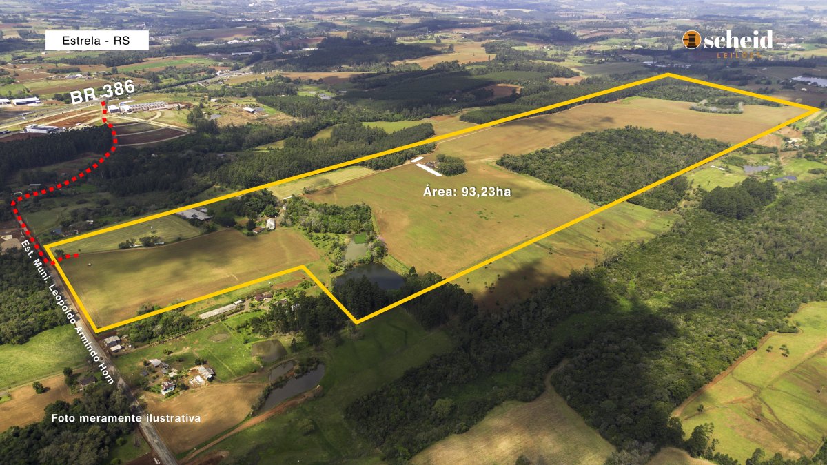 Parte ideal de 25% de uma área de terras rural com a superfície de 932.350,61m², contendo edificações, localizada na Linha Santa Rita, Estrela/RS