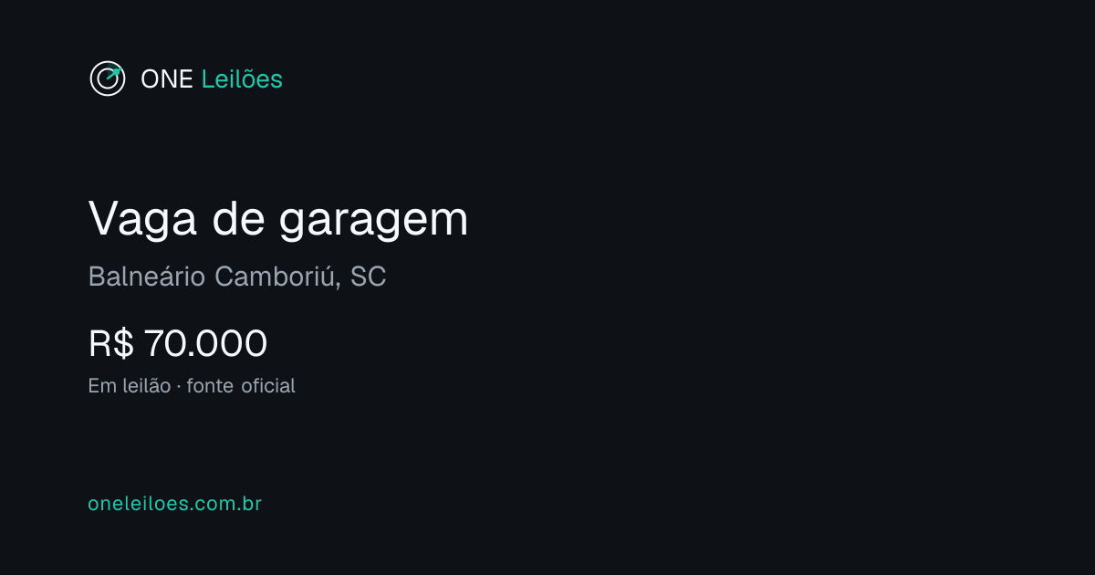 Fonte não publica imagem Fonte sem imagem Leilão online Leilão Vaga de garagem Balneário Camboriú/SC