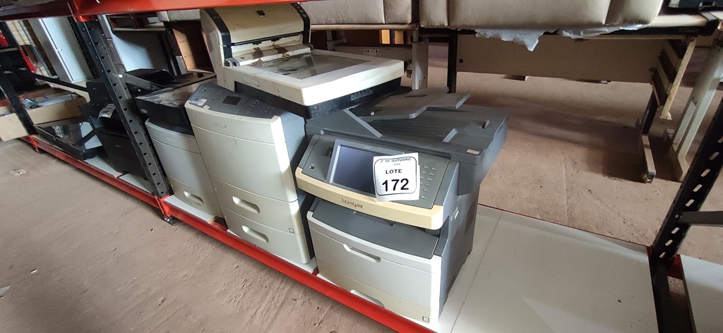 03 IMPRESSORAS MODELOS DIVERSOS MARCA LEXMARK E 02 SCANNERS. (NO ESTADO) ATENÇÃO! FAZER A VISITAÇÃO ANTES DE ARREMATAR, NÃO SABEMOS SE FUNCIONA, LEILÃO NÃO TEM GARANTIA E NEM DEVOLUÇÃO, SUJEITO A POSSÍVEIS AVARIAS VISÍVEIS/OCULTAS E/OU AUSÊNCIA DE COMPONENTES.
