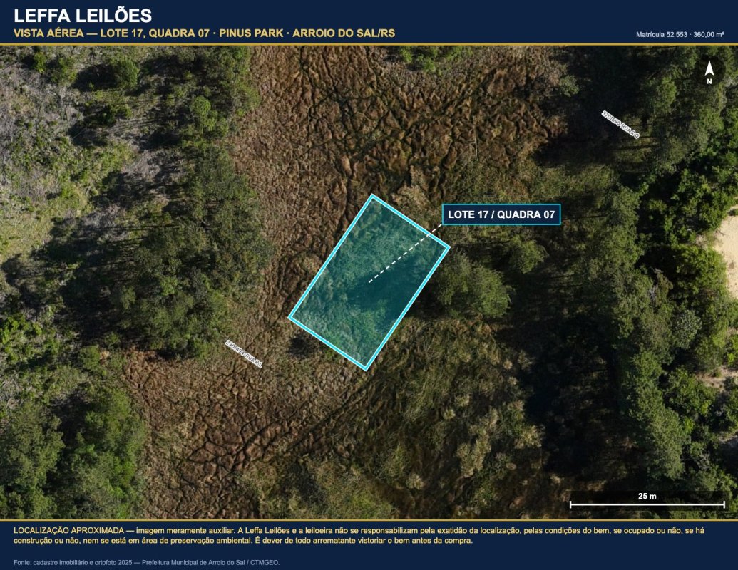 DIREITOS E AÇÕES DE UM TERRENO URBANO, SEM BENFEITORIAS, COM A ÁREA DE 360,00M², SITUADO NO LUGAR DENOMINADO PINUS PARK, NA CIDADE DE ARROIO DO SAL/RS