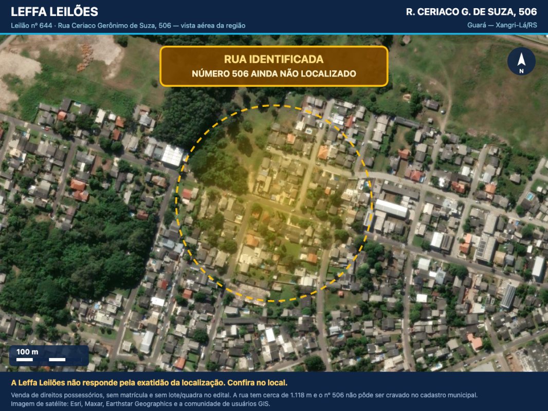 DIREITOS POSSESSÓRIOS DE UM TERRENO URBANO, COM BENFEITORIAS, SITUADO NA RUA CERIACO GERÔNIMO DE SUZA, Nº 506, NO LUGAR DENOMINADO GUARÁ, NA CIDADE DE XANGRI-LÁ/RS