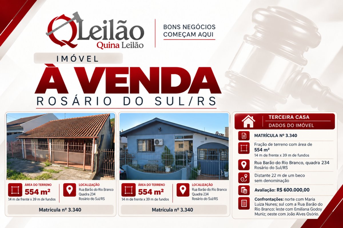 3 imóveis residenciais – Rosário do Sul/RS