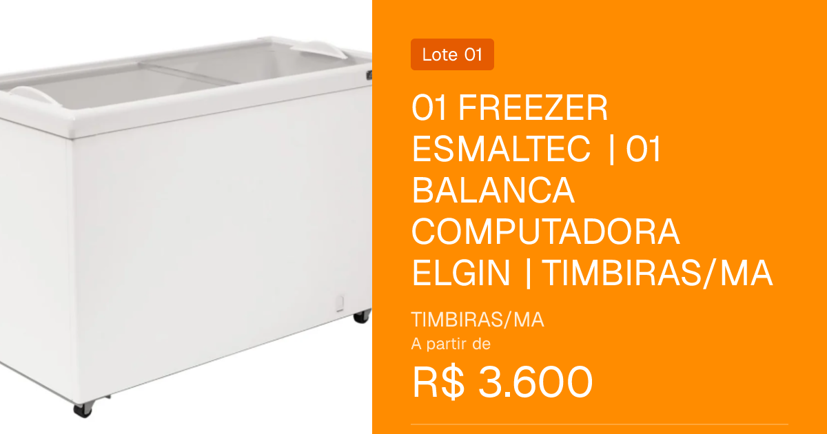 01 FREEZER ESMALTEC | 01 BALANCA COMPUTADORA ELGIN | TIMBIRAS/MA