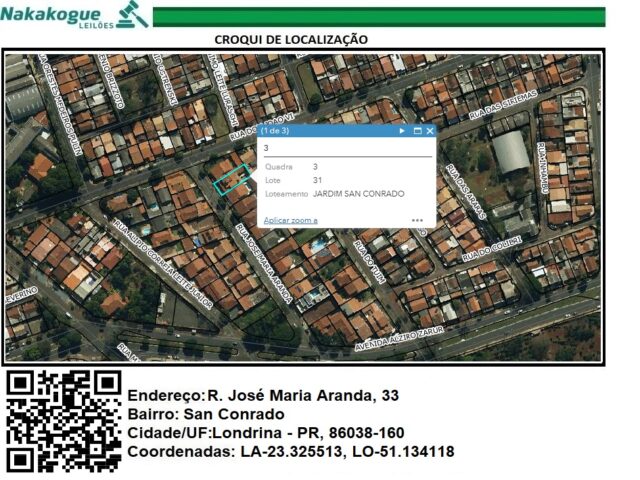 3407 - Data de terras sob nº 31, da qd. nº 03. área de 360,00 m². San Conrado, Londrina/PR