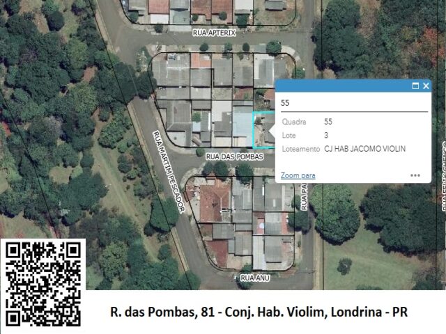 3412 - Lote sob n° 03 , da qd. n° 55 área de 292,26 m². Habitacional Violim, Londrina/PR