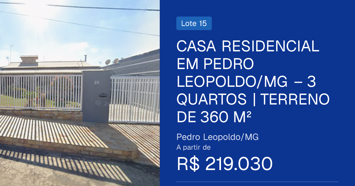 Casa residencial em pedro leopoldo/mg – 3 quartos | terreno de 360 m²