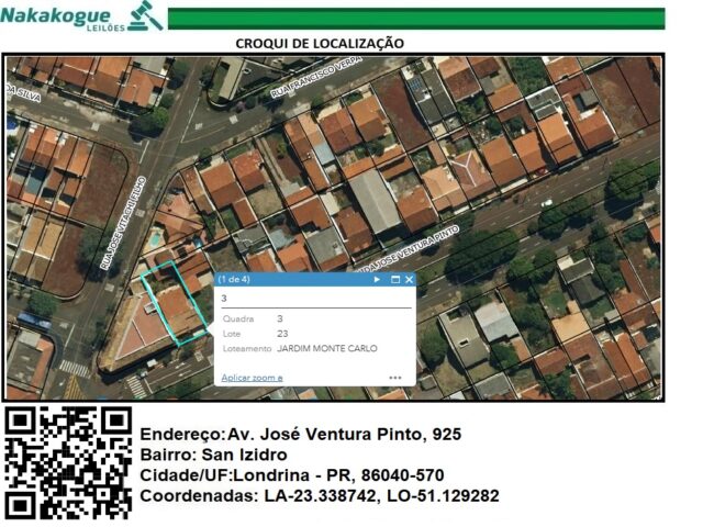 3414 - Parte Ideal de 25%. Terras sob nº 23, qd. nº 03, área 360,00 m². Califórnia, Londrina/PR