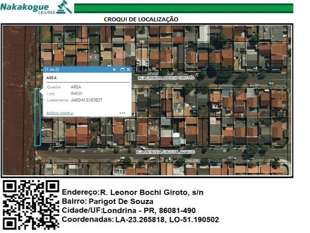 3404 - Área Inedificável nº 05 , medindo 214,76 m². Jardim Ilha do Mel, Londrina/PR