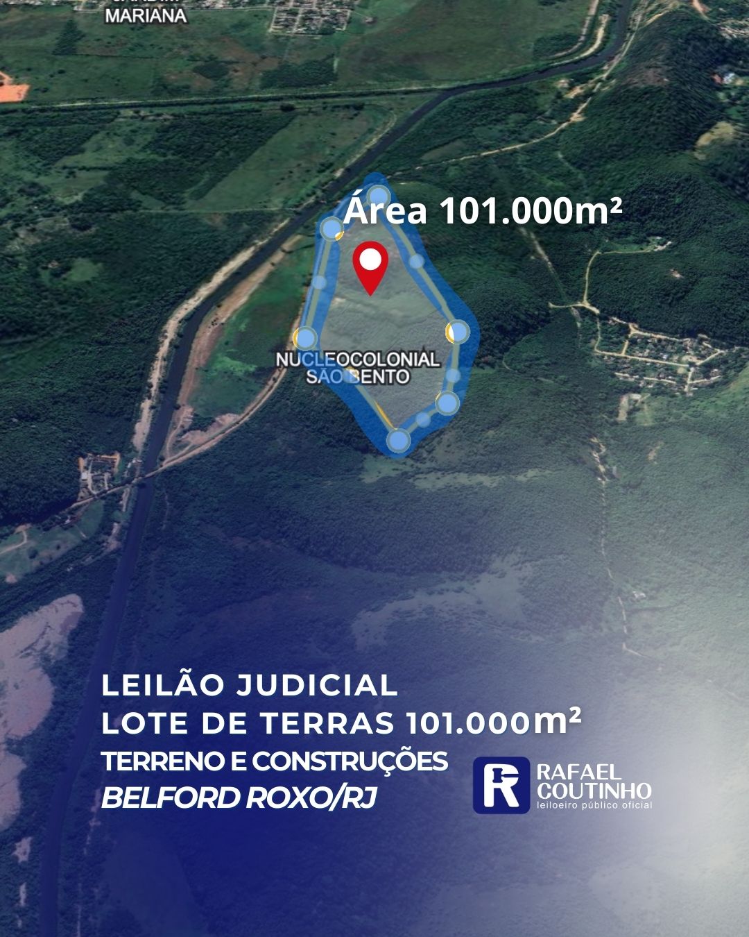 Lote de terras - área 101.000m² - núcleo colonial são bento, belford roxo/rj. terreno e respectivas construções. pague em até 60 vezes.
