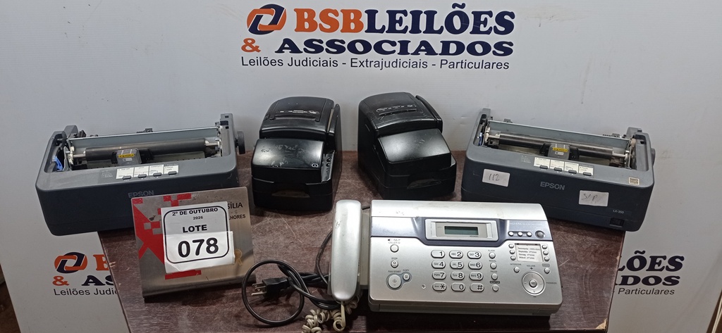01 FAX MODELO KX-FC971 MARCA PANASONIC, 02 IMPRESSORAS TÉRMICAS E 02 IMPRESSORAS MATRICIAIS PARA RETIRADA DE PEÇAS. (NO ESTADO) ATENÇÃO! FAZER A VISITAÇÃO ANTES DE ARREMATAR, NÃO SABEMOS SE FUNCIONA, LEILÃO NÃO TEM GARANTIA E NEM DEVOLUÇÃO, SUJEITO A POSSÍVEIS AVARIAS VISÍVEIS/OCULTAS E/OU AUSÊNCIA DE COMPONENTES.