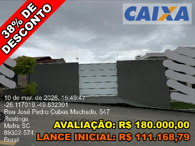 Rua jose pedro cubas machado n. 00, lt 59-a - restinga - mafra/sc
