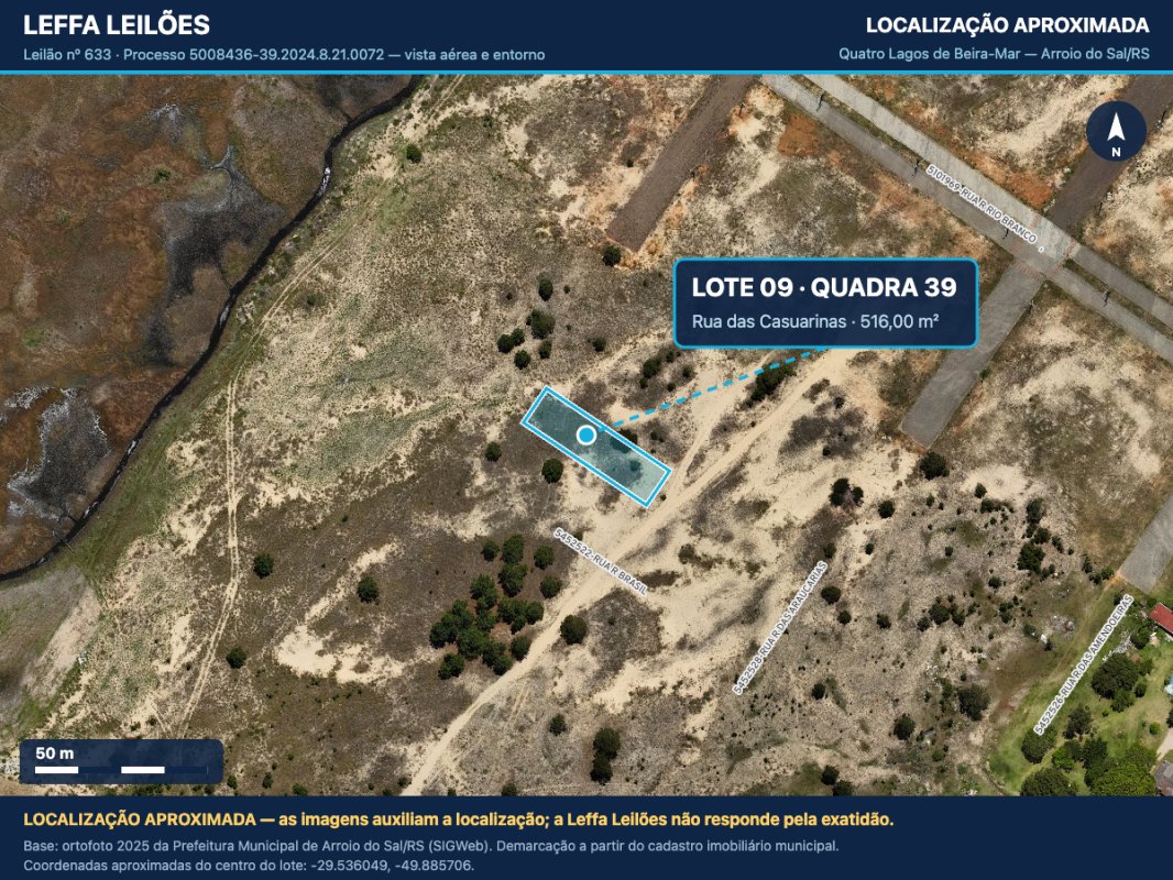 UM TERRENO URBANO, SEM BENFEITORIAS, SITUADO NO LUGAR DENOMINADO QUATRO LAGOS DE BEIRA-MAR, LOTE 09 DA QUADRA 39, NO MUNICÍPIO DE ARROIO DO SAL/RS