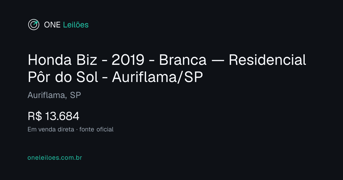 Honda Biz - 2019 - Branca — Residencial Pôr do Sol - Auriflama/SP