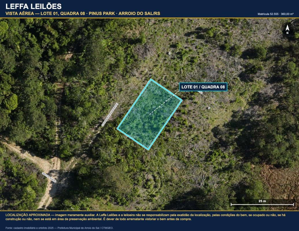 DIREITOS E AÇÕES DE UM TERRENO URBANO, SEM BENFEITORIAS, COM A ÁREA DE 360,00M², SITUADO NO LUGAR DENOMINADO PINUS PARK, NA CIDADE DE ARROIO DO SAL/RS